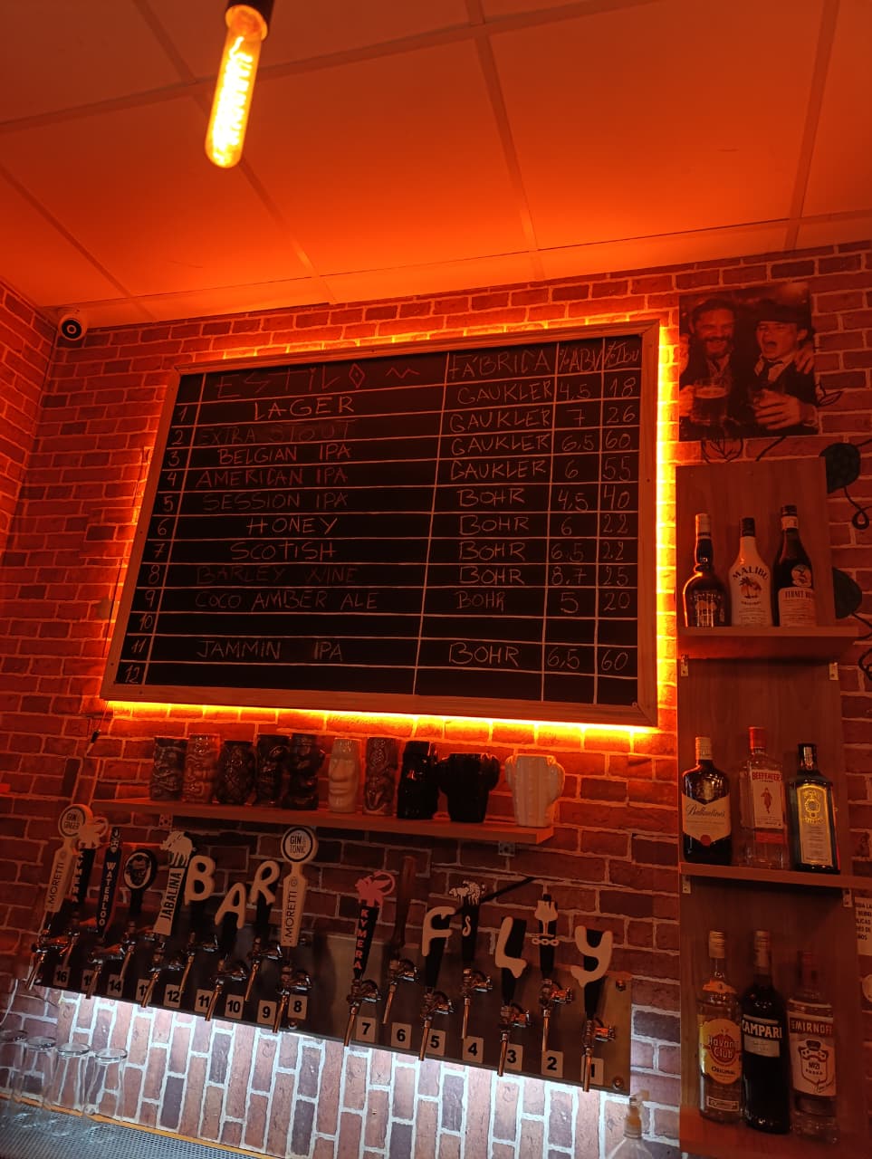 Pared de 16 canillas de Barfly con el pizarrón de estilos de cerveza artesanal